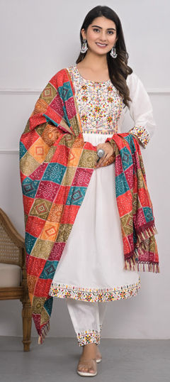 White and Off White color Salwar Kameez in Viscose fabric with Embroidered, Sequence, Thread work