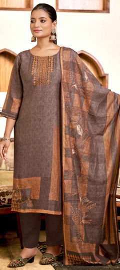 Festive, Party Wear Beige and Brown color Salwar Kameez in Viscose fabric with Straight Printed work : 1977004