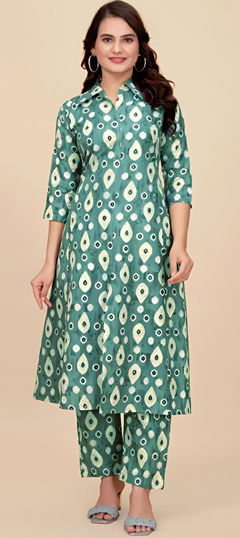 Festive, Party Wear Green color Salwar Kameez in Cotton fabric with Digital Print work : 1977011