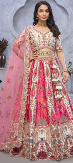 Pink and Majenta color Lehenga in Organza Silk fabric with Embroidered, Resham, Stone, Thread work