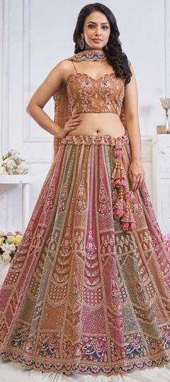 Multicolor color Lehenga in Net fabric with Embroidered, Resham, Stone, Thread work