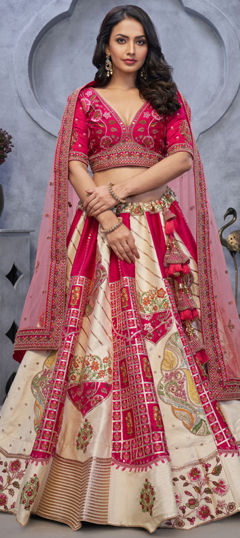 Beige and Brown color Lehenga in Organza Silk fabric with Embroidered, Resham, Stone, Thread work