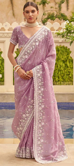 Pink and Majenta color Saree in Silk fabric with Embroidered, Sequence, Thread work