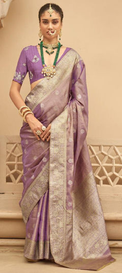 Purple and Violet color Saree in Silk fabric with Weaving, Zari work