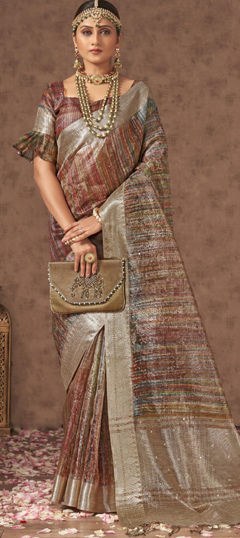 Multicolor color Saree in Tussar Silk fabric with Printed, Thread, Weaving work