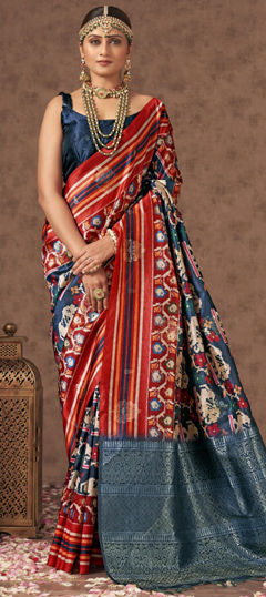 Multicolor color Saree in Silk fabric with Printed, Weaving work