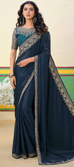 Blue color Saree in Shimmer fabric with Embroidered, Sequence, Thread work