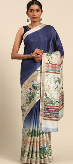 Blue color Saree in Cotton fabric with Weaving work