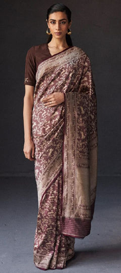 Beige and Brown color Saree in Art Silk fabric with Weaving, Zari work