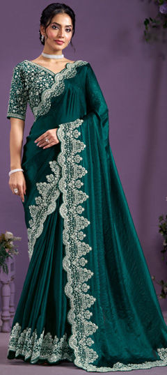 Green color Lehenga in Satin Silk fabric with Sequence work