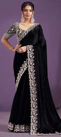 Black and Grey color Lehenga in Satin Silk fabric with Sequence work