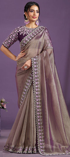 Purple and Violet color Saree in Banarasi Silk fabric with Moti, Sequence work