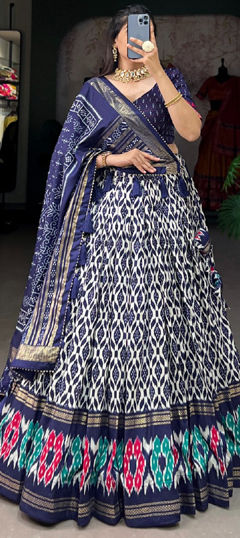 Blue color Lehenga in Tussar Silk fabric with Printed work