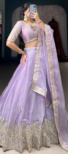 Purple and Violet color Lehenga in Silk fabric with Embroidered, Sequence, Thread work