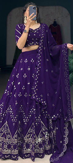 Purple and Violet color Lehenga in Georgette fabric with Embroidered, Sequence, Thread work