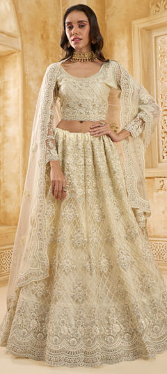 White and Off White color Lehenga in Net fabric with Embroidered, Stone, Thread work