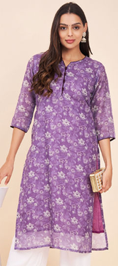 Purple and Violet color Kurti in Renial fabric with Printed work