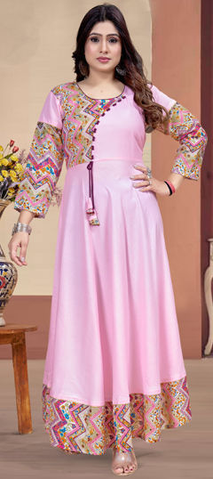 Pink and Majenta color Kurti in Rayon fabric with Printed work