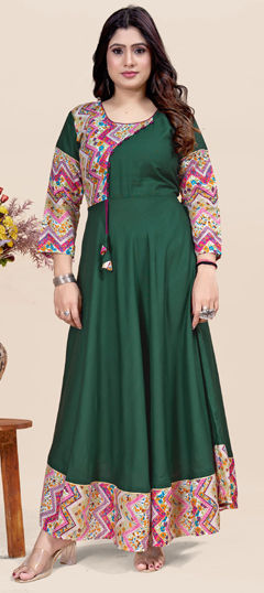 Green color Kurti in Rayon fabric with Printed work