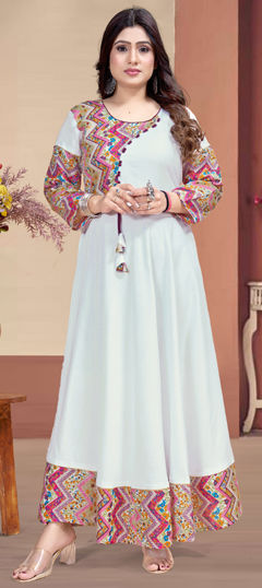 White and Off White color Kurti in Rayon fabric with Printed work