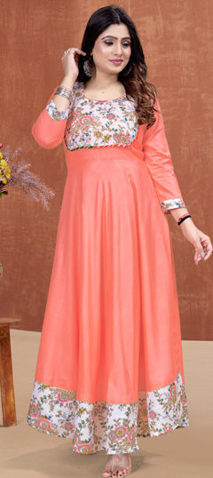 Pink and Majenta color Kurti in Rayon fabric with Floral, Printed work