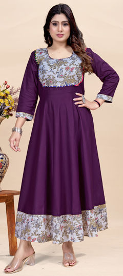 Purple and Violet color Kurti in Rayon fabric with Floral, Printed work