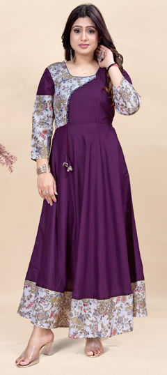 Purple and Violet color Kurti in Rayon fabric with Floral, Printed work