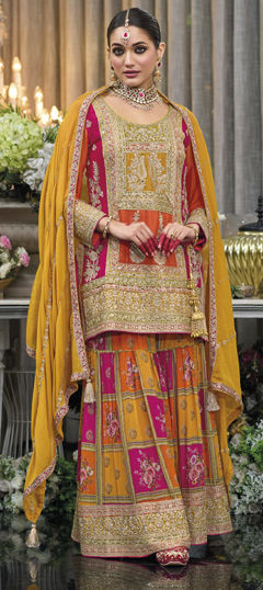 Multicolor color Salwar Kameez in Silk fabric with Embroidered, Mirror, Stone, Thread, Zari work