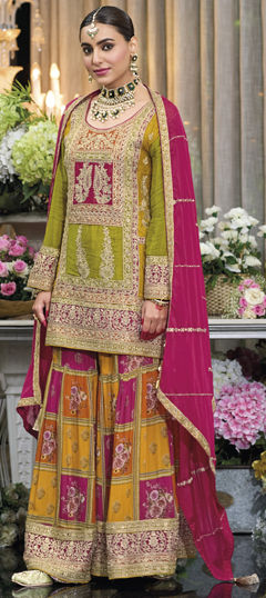 Multicolor color Salwar Kameez in Silk fabric with Embroidered, Mirror, Stone, Thread, Zari work