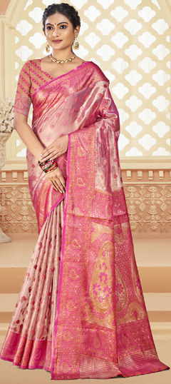 Pink and Majenta color Saree in Silk fabric with Weaving work