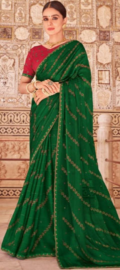 Green color Saree in Chiffon fabric with Printed work