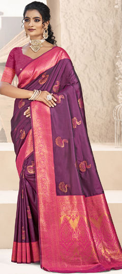 Purple and Violet color Saree in Silk fabric with Weaving work