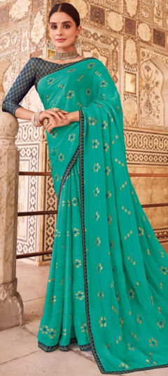 Green color Saree in Chiffon fabric with Printed work