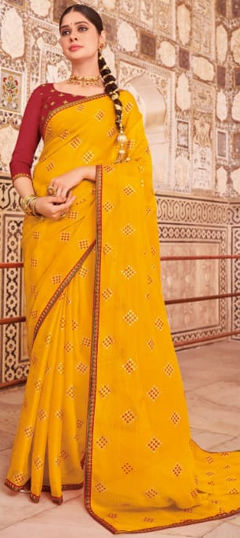 Yellow color Saree in Chiffon fabric with Printed work