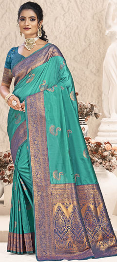 Blue color Saree in Silk fabric with Weaving work
