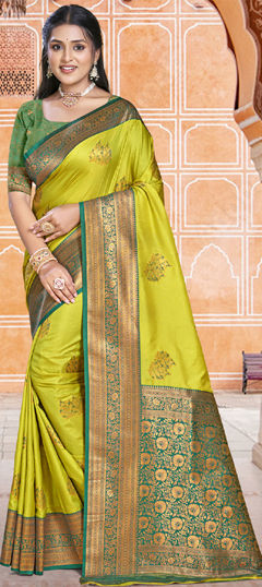 Yellow color Saree in Silk fabric with Weaving work
