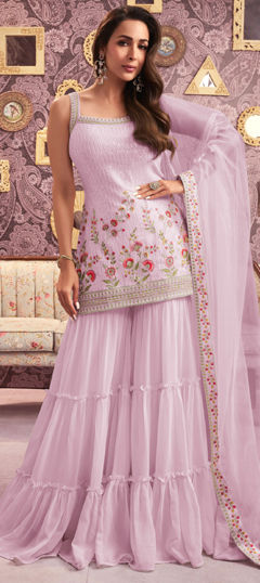 Pink and Majenta color Salwar Kameez in Georgette fabric with Embroidered, Sequence, Thread work