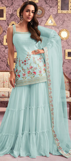 Blue color Salwar Kameez in Georgette fabric with Embroidered, Sequence, Thread work