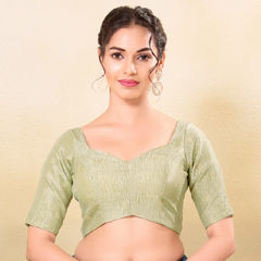 Gold color Blouse in Tissue fabric with Thread work