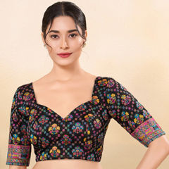 Black and Grey color Blouse in Cotton fabric with Weaving work