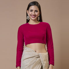 Pink and Majenta color Blouse in Velvet fabric with Thread work