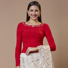 Red and Maroon color Blouse in Woolen fabric with Embroidered, Thread work