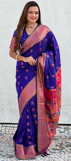Purple and Violet color Saree in Silk fabric with Weaving work
