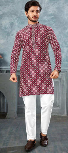 Pink and Majenta color Kurta Pyjamas in Rayon fabric with Embroidered, Thread work