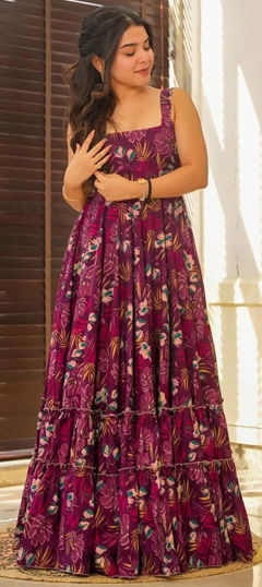 Pink and Majenta color Gown in Rayon fabric with Digital Print work