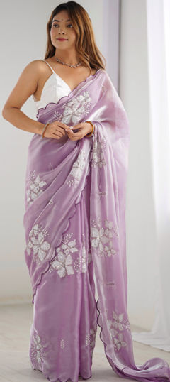 Purple and Violet color Saree in Organza Silk fabric with Embroidered, Sequence, Thread work