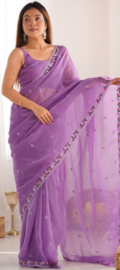 Purple and Violet color Saree in Art Silk fabric with Embroidered, Sequence, Thread work