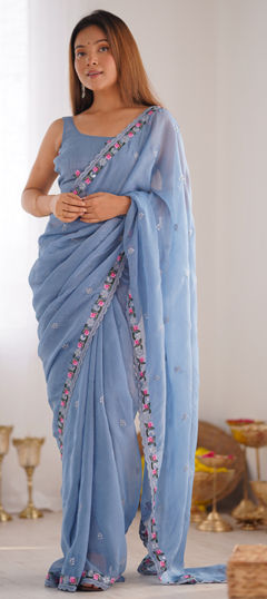 Blue color Saree in Art Silk fabric with Embroidered, Sequence, Thread work