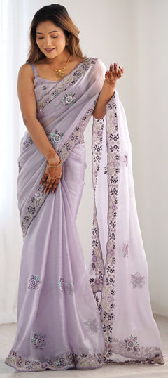 Purple and Violet color Saree in Art Silk fabric with Embroidered, Sequence work