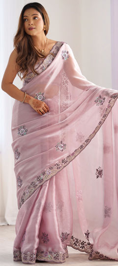 Purple and Violet color Saree in Art Silk fabric with Embroidered, Sequence work